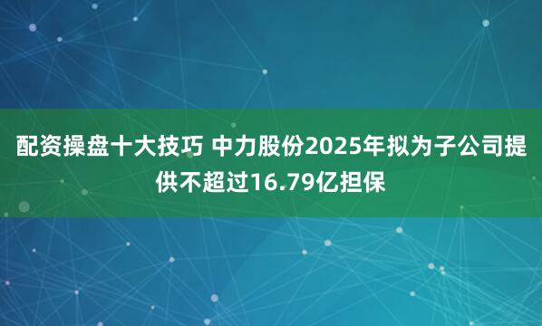 配资操盘十大技巧 中力股份2025年拟为子公司提供不超过16.79亿担保