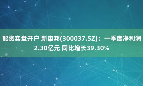 配资实盘开户 新宙邦(300037.SZ)：一季度净利润2.30亿元 同比增长39.30%