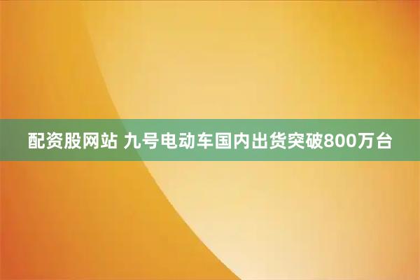 配资股网站 九号电动车国内出货突破800万台